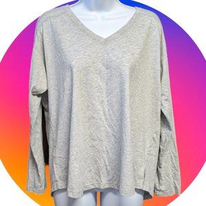 Eddie Bauer Long Sleeve Tee T Shirt Relaxed Fit Layering V Neck Gray Size Large